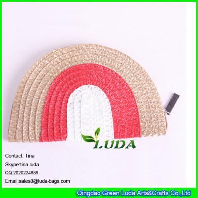 LUDA hot sale ladies semi round striped pp straw clutch bag