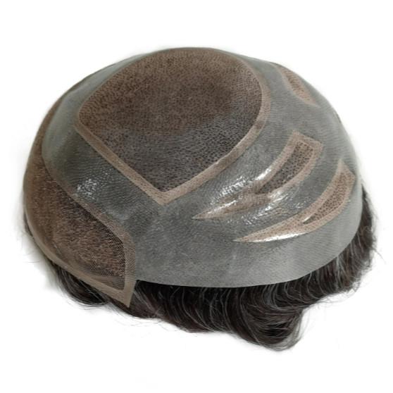 Hollywood- Male Hair Prosthesis france Lace PU Natural Hairline Human Hair Toupee Man Wig Durable Systems