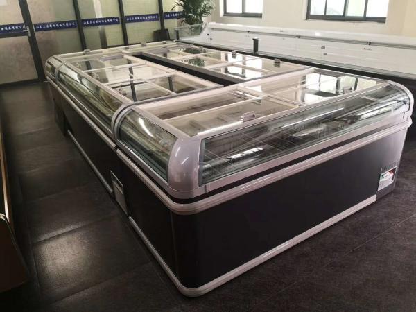 Supermarket Commercial Island Freezer Sliding Glass Curved Lid Chest Combined Island Fridge Freezer