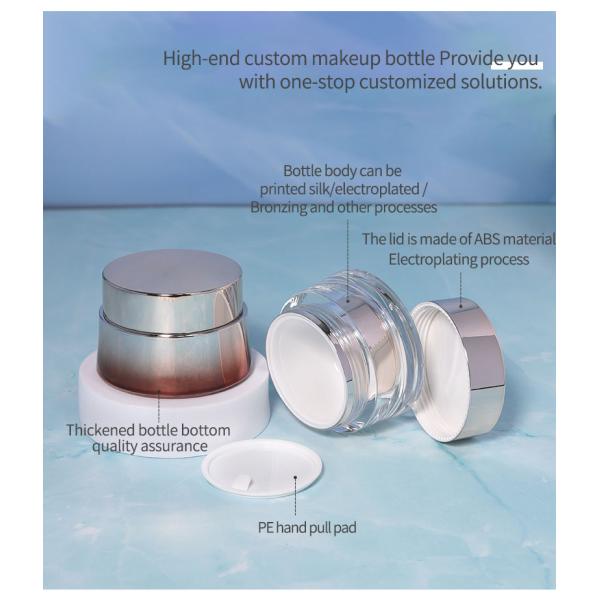 Contenedor de crema para el cuerpo de cuidado de la piel de lujo Embalaje 50 ml ABS Cap Acrílico Jar de plástico con pintura UV de oro brillante y tapa de metal