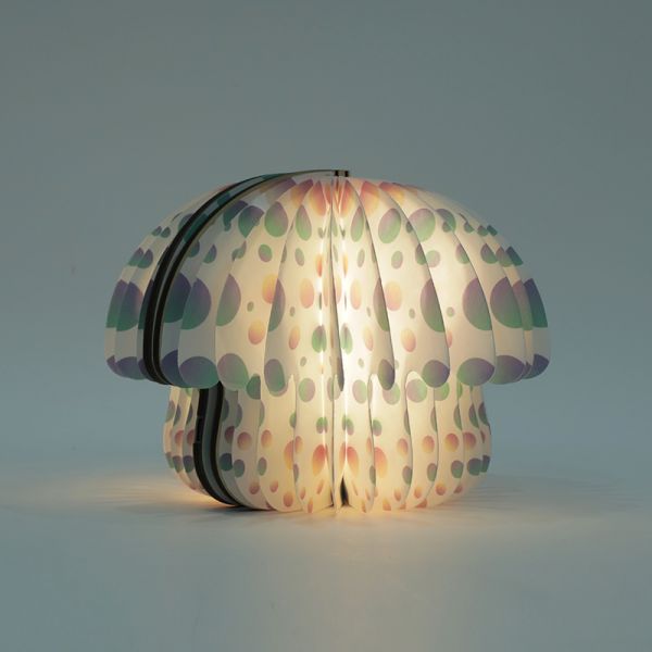 Decorative Folding Origami Paper Mushroom Lamp Wooden Base