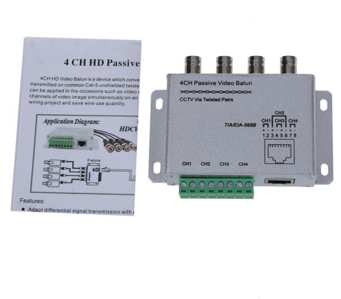Video Transmission 4CH CAT5 HD Passive UTP Video Balun BNC Female Transceiver RJ45 for CCTV System