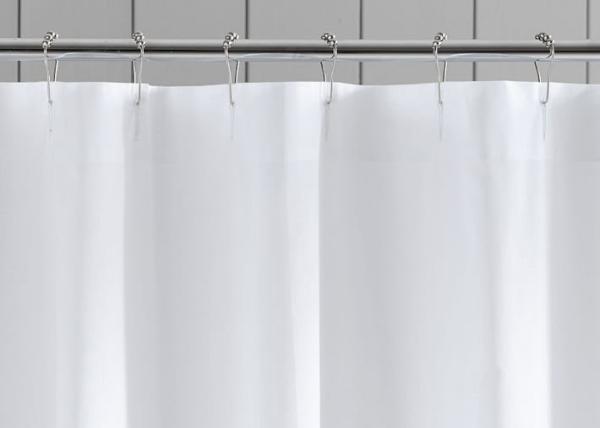 Pure Cotton Shower Curtains , Mini Ruffled Ticking Stripe White Shower Curtain