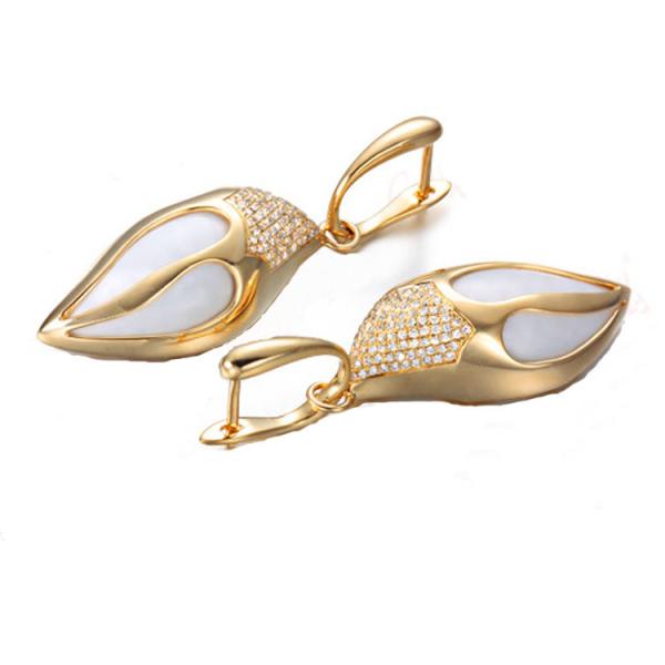 18K Yellow Gold Diamonds  White Agate Drop Pendant Earrings Jewelry (GDSET005)