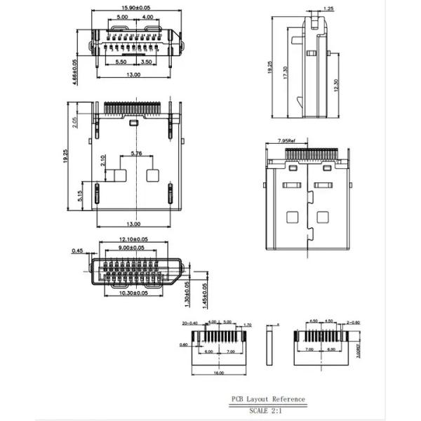 Позолоченный дисплейный порт DP мужской разъединитель для 1,6 мм PCB DP 20Pin мужской разъединитель