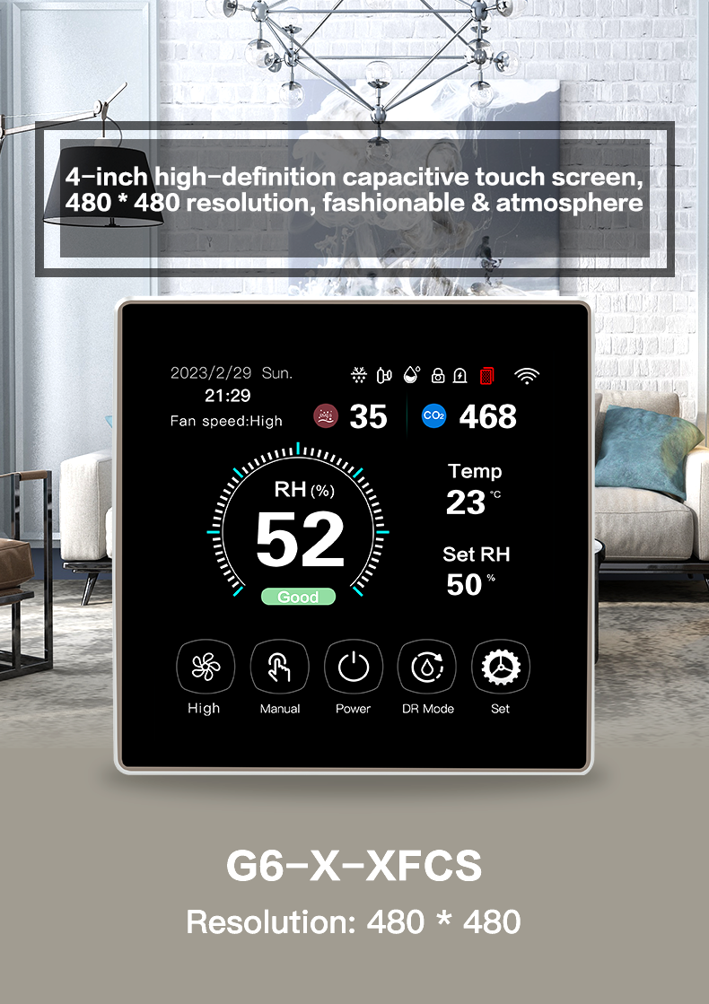 Smart Fresh Air Controller with LCD Touchscreen Real Time Air Monitoring WiFi Smart Control