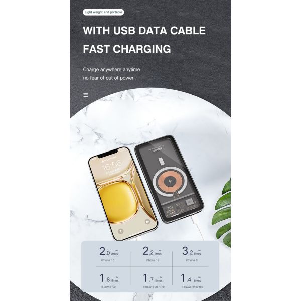 Transparent Shell Magnetic Suction Wireless Power Bank Fast Charging