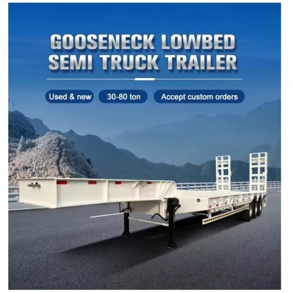 s Two Lines and Four Axes Gooseneck Flatbed Trailer with Hydro-Pneumatic Suspension