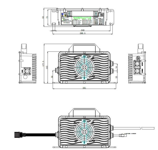 QY1500S-VC6018 AC/DC 60V18A 1330W intelligent battery charger for cleaning & sweeping machine