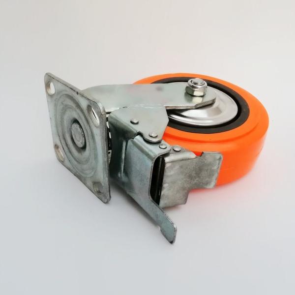 Diameter 100mm Heavy Duty Orange PU PVC Double Ball Bearing Swivel Caster with Brake