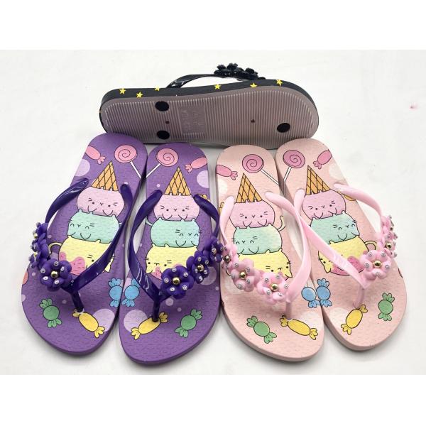 Women PVC Printed Slippers Flip Flops Teal Green/Safety Pink