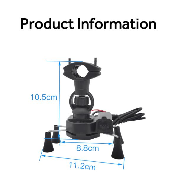 Black 5V 2.5A X Claw Motorcycle Phone Mount For Iphone 11 0.3KG