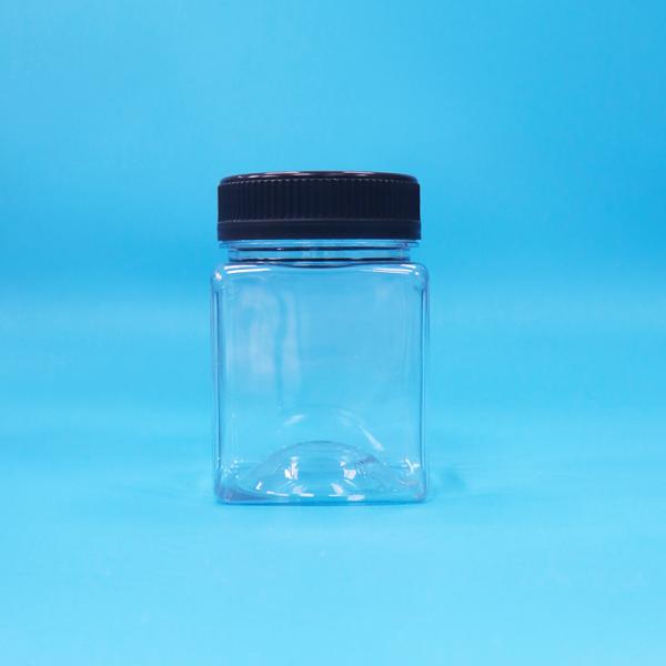 Airtight Bpa Free Transparent Square Grip PET Plastic Candy Cookies Nut Packaging Jar