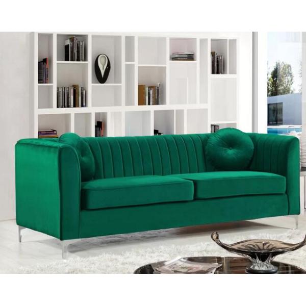 Modern green good quality home sofa upholstered velvet living room long back sofa stainless steel sofa