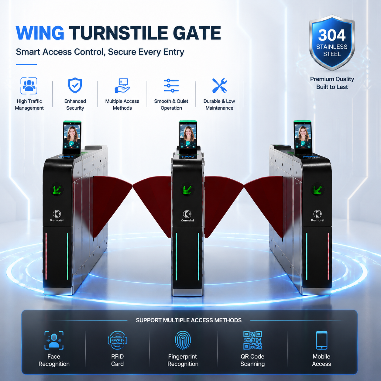 QR Code Recognition Wing Barrier Turnstile Gate for Office Visitor Management