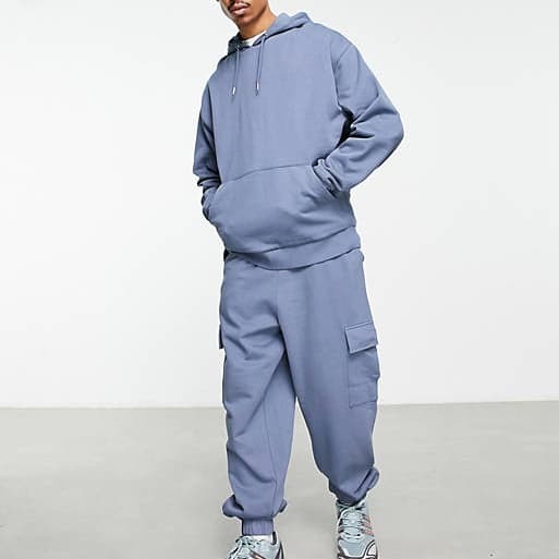 Oversized Loungewear Tracksuit Blue Blank Mens Sweatsuit Set