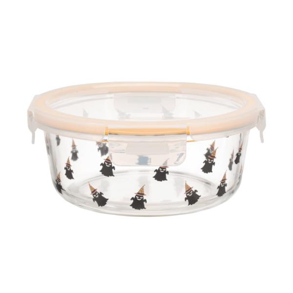 High Borosilicate Glass Food Container with Halloween Design and BPA-Free PP Lid - Dishwasher Safe and Temperature Resistant -40℃~560℃