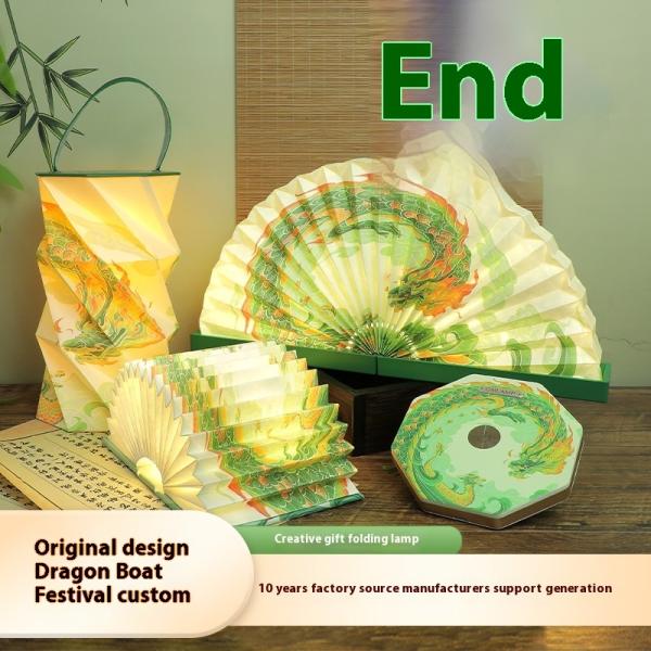 3500K Desk Origami Crinkle Paper Square Floor Lamp Rotating Dragon Boat Printing