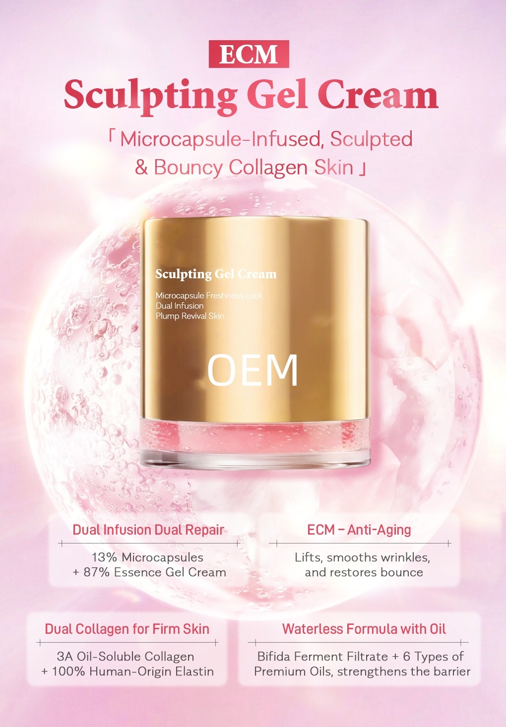 OEM ODM Korean skin care Ecm collagen elastin firming face cream and lotion whitening essence gel are used to brighten skin care products