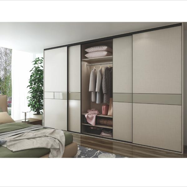 Modern Beige Dark Grey Sliding Wardrobe Lacquer Bedroom Closet