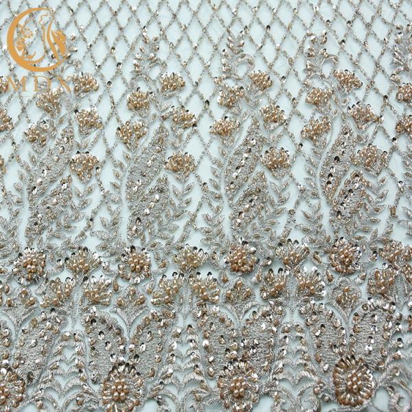 Beaded Nice Lace Fabric Exquisite 91.44cm Length Types Of Handmade Lace