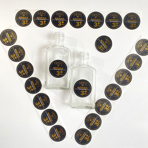 Personalized Food Round Label Silkscreen Printing Bopp Paper Spot Gold and Uv Black Sticker With Logo