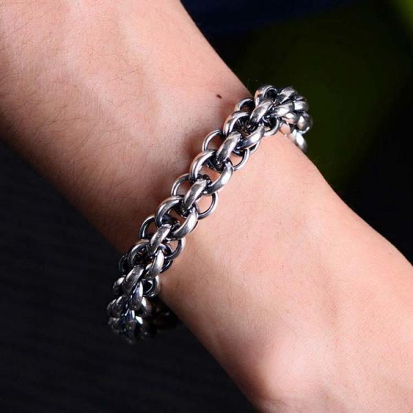 Sterling Silver Chunky Rolo Chain Link Men Bracelet (058602)