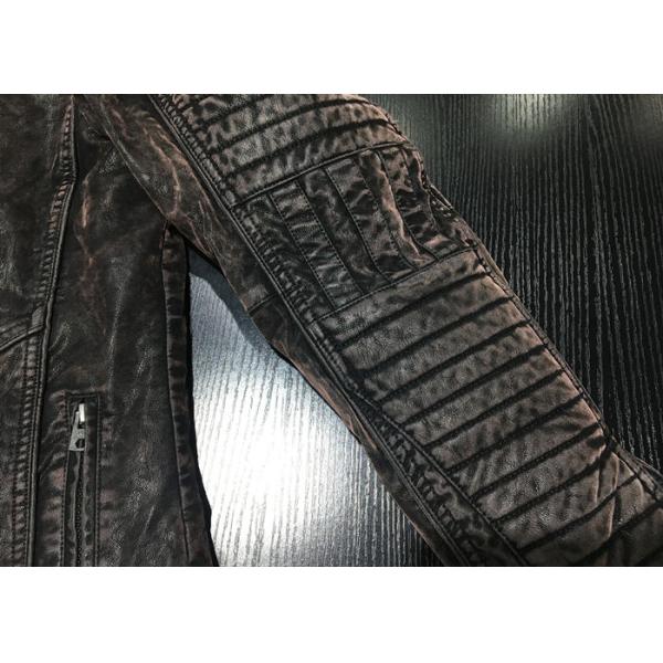 Garment Dyed Mens Black Quilted Jacket , Mottle Wash Pleather Jacket Mens