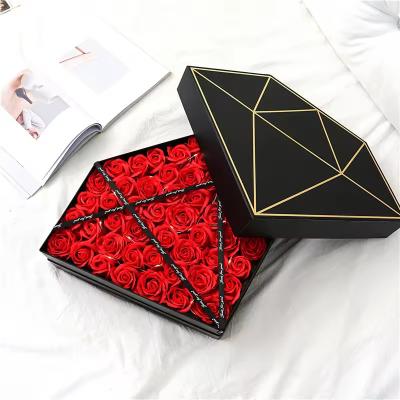 UV Coating Printing Florist Cardboard Boxes Pink Pentagon Cardboard Rose Gift Box