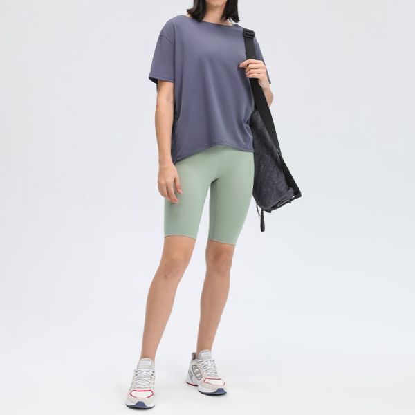 Loose Fit Short Sleeve Workout Top Light Sage Soft Stretch Fabric Breathable Quick Dry