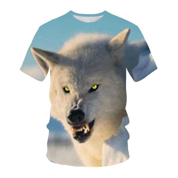Verão Homem T-Shirt de tamanho grande lobo raposa 3D Impressão digital pescoço redondo