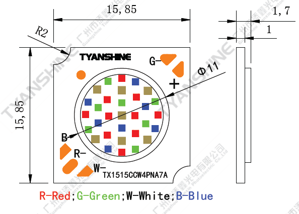 Smart Lighting 400mA RGBW LED 40W COB LED LES11mm 21V LED COB RGBW