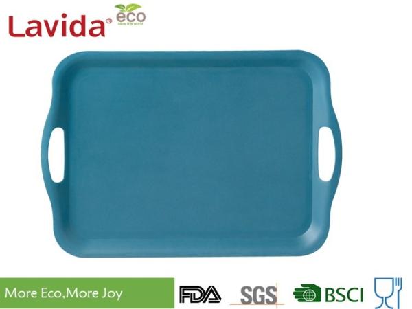 Pinic BBQ Disposable Latest Design Bamboo fibre Tray with carring side handles Navy Blue Natural Plant Fibre Tray Set