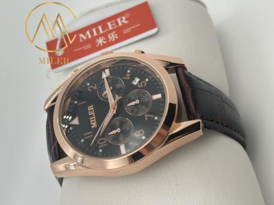 ML 666  Custom Logo Gift Watches Round Dial Black Leather Quartz Wristwatch