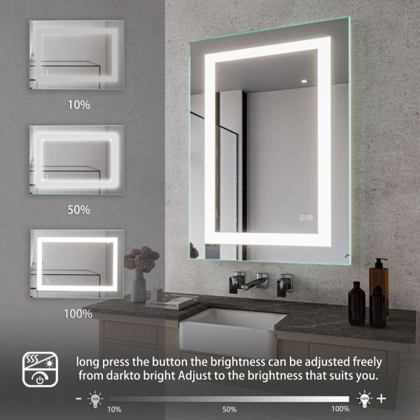 Modern Luxury Wall-mounted Smart LED Vanity Mirror Anti-Fog Backlit Light Frameless IP44 for Home Hotel Villas-Rectangle Design