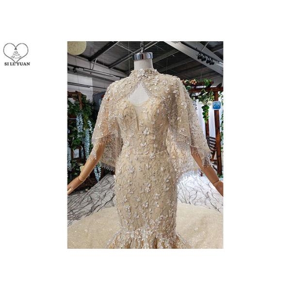 Sling Gold Tailor Made Prom Dresses Deep V Neck Lace Fishtail Beaded Shawl