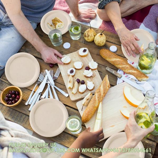 100% Compostable 10 Inch Paper Plates, Heavy Duty Paper Plates, Disposable Biodegradable Eco-Friendly Sugarcane