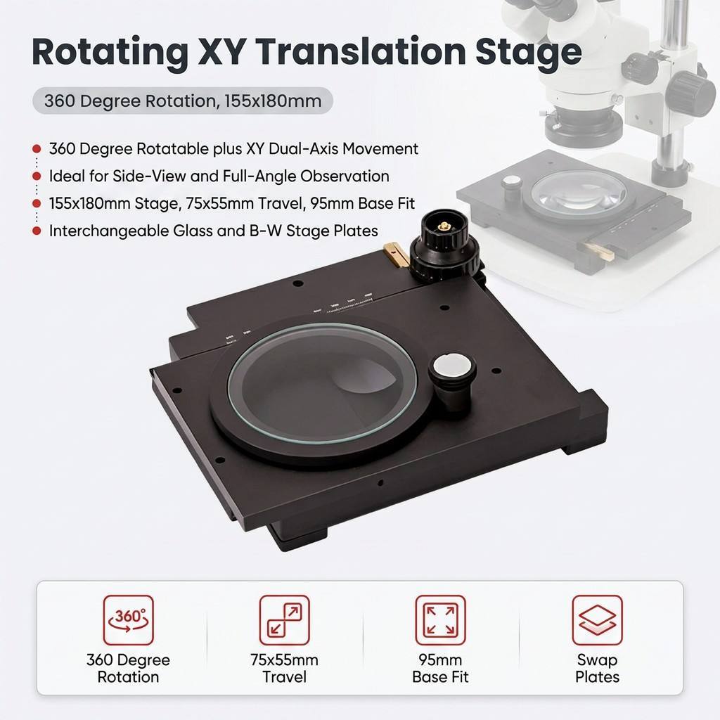Supplier 75x55mm Rotary XY Stage 360° 155x180mm Metal for Stereo Video