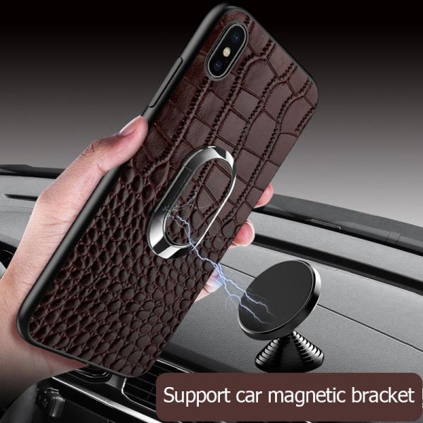Café Anel Magnético Único Crocodilo Cobertura de telefone de couro genuíno para iPhone 15 Pro Max