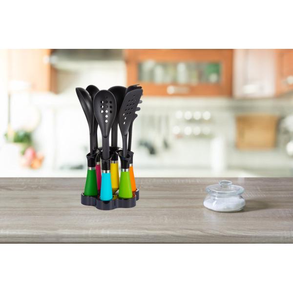 Non-stick Kitchen Utensils Set with Colorful Nylon66 Handles and Silk Printing Logo