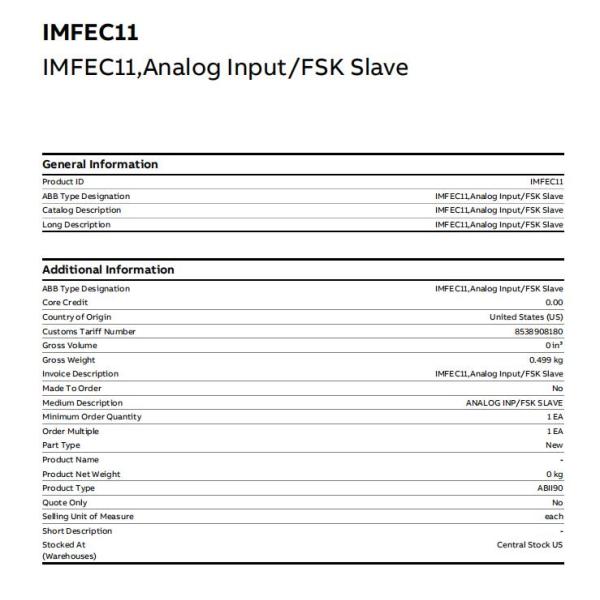 IMFEC11  ABB  Field Equipment Communication (Analog Input)