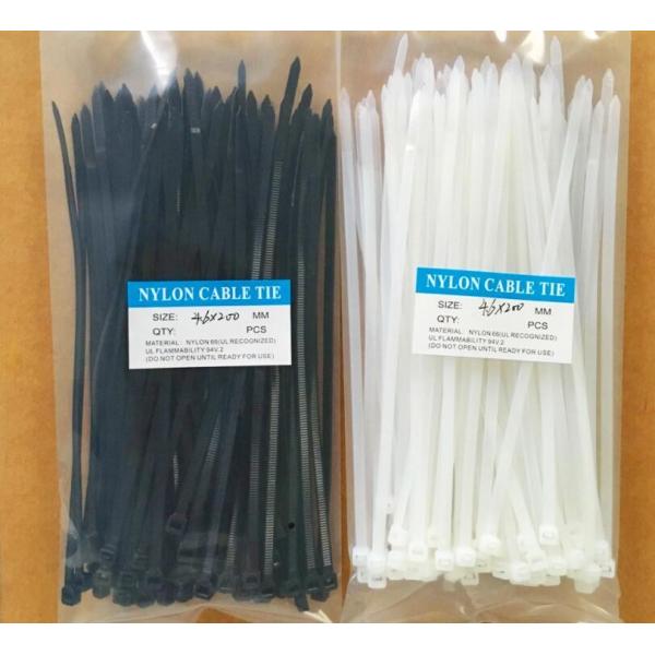 Self Locking PA66 Nylon Tie Wraps White / Black Heat Resisting