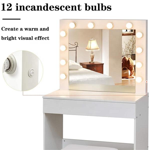 Modern MDF Wood Touch Screen Mirrored Dresser White Color 140cm Height
