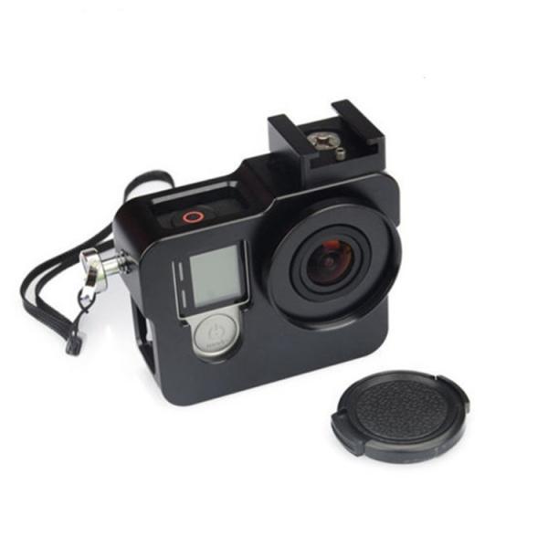 Aluminum Alloy Hero 4 Rugged Cage Protective Housing Case For GoPro Hero 4 Sliver Black With UV Lens Cap
