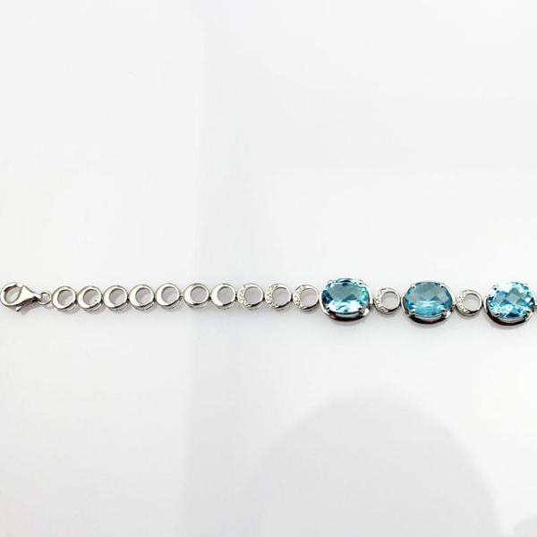 Fashion Jewelry Created Blue Topaz Cubic Zircon 925 Silver Link Chain Bracelet (H01)