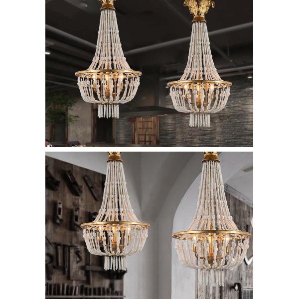 Wrought iron and wood light chandelier fixtures with Wood beads for Kitchen Dining room (WH-CI-40)