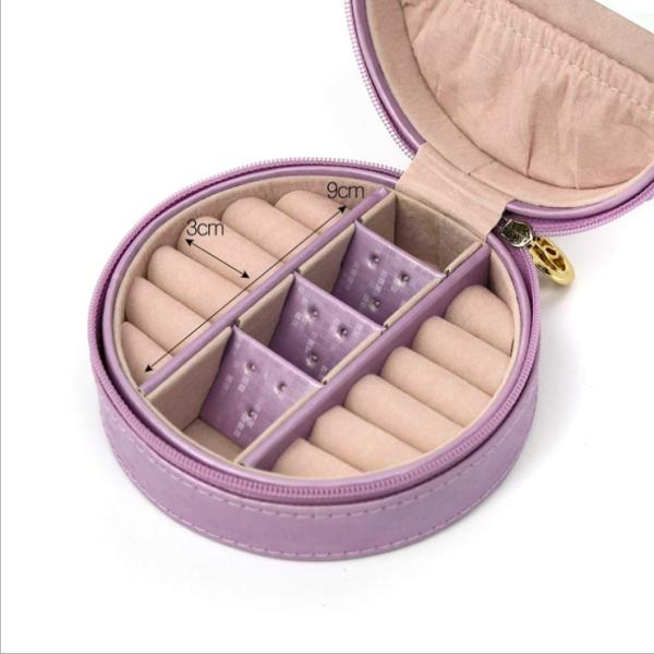 11cm 5cm Leather Zip Jewelry Case Round Mirrored Jewelry Box
