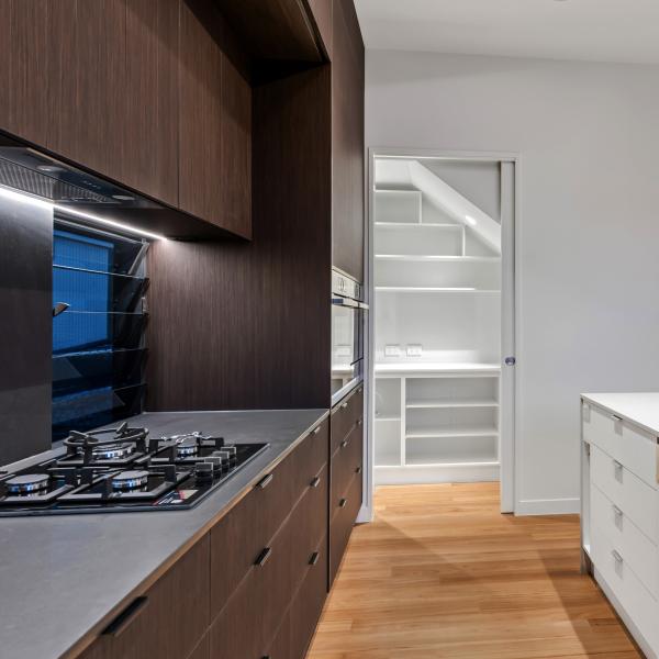 Luxury Melamine Kitchen Cabinet Brown Wood Grain Door Table Island