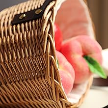 Wicker Picnic Basket With Double Leather Handles, Natural Willow Hamper For Easter Eggs Candy Wine Toy Flower Wedding Gifts