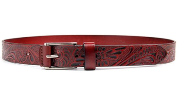 Ladies Genuine Leather Belt Floral Embossed Classic Retro Pattern Wide 2.8cm